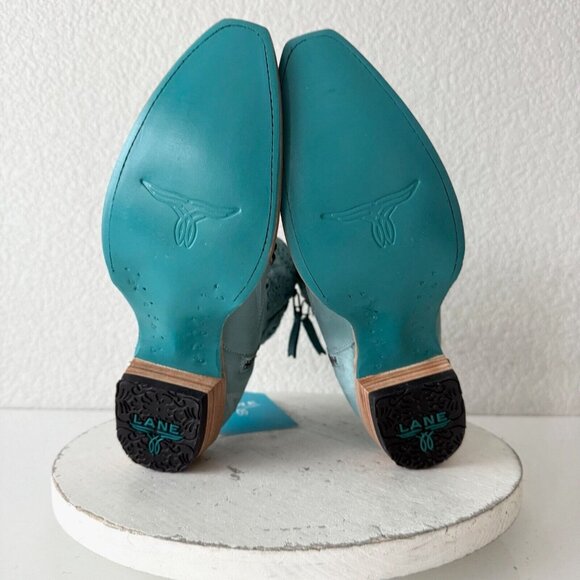 Lane COSSETTE Womens Cowboy Bootie 7.5 Blue Leather Cowgirl Western Ankle Boots - Picture 10 of 13